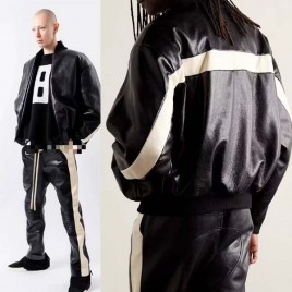 피어오브갓 8주년 레더 모토 스트라이프 봄버 재킷